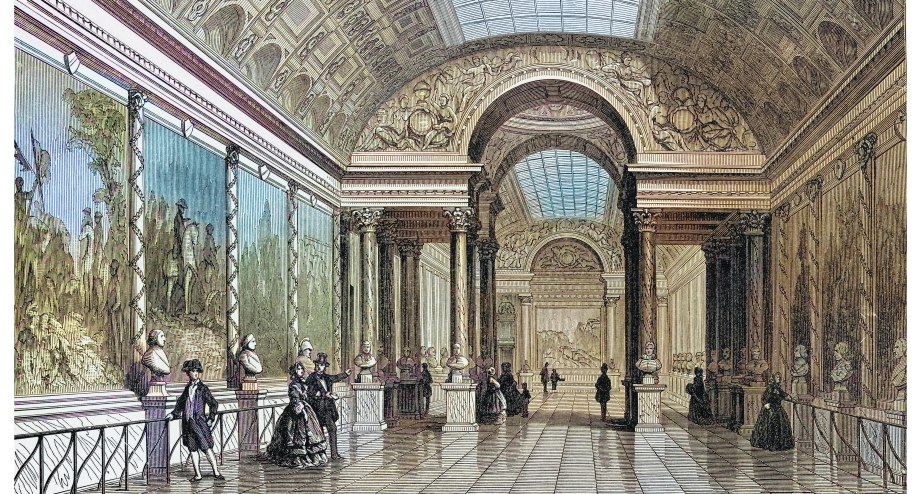 Old engraved illustration of galleries of Versailles Palace, © mikroman