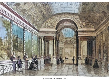 Old engraved illustration of galleries of Versailles Palace, © mikroman
